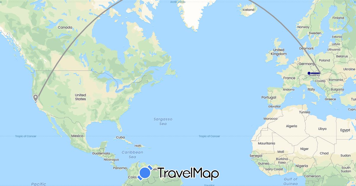 TravelMap itinerary: driving, plane in Germany, Slovakia, United States (Europe, North America)